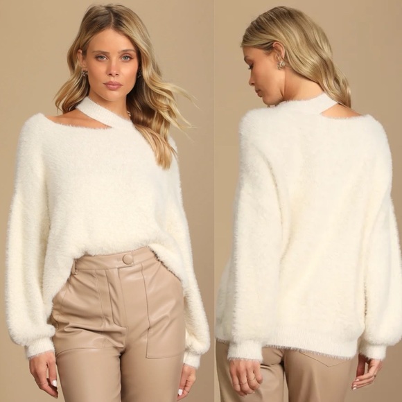 Lulus Favorite Forecast Ivory Eyelash Knit Cutout Sweater - Picture 1 of 11